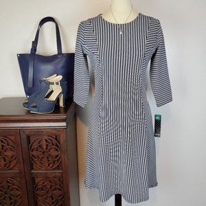 Massini Dress Navy & White Striped 3/4 Sleeve Classic Dress NEW NWT Size S